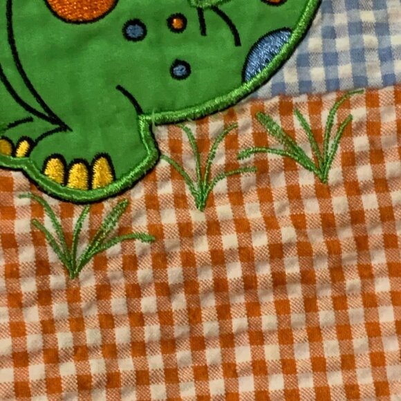 Vintage Dinosaur Orange Gingham Shorts Romper Jumper Checkered Baby Crew 24 M - Picture 8 of 13